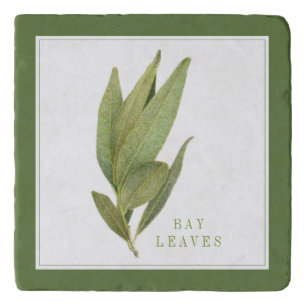 FRESH BAY LEAVES Marble Stone Trivet (+text) Green