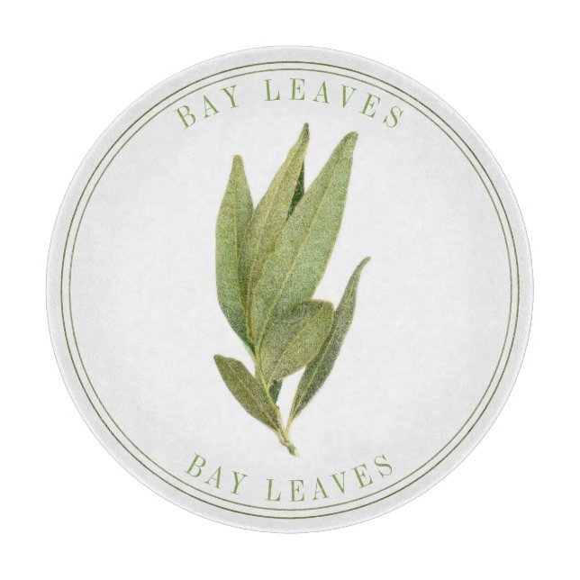 FRESH BAY LEAVES Round Glass Cutting Board (Front)