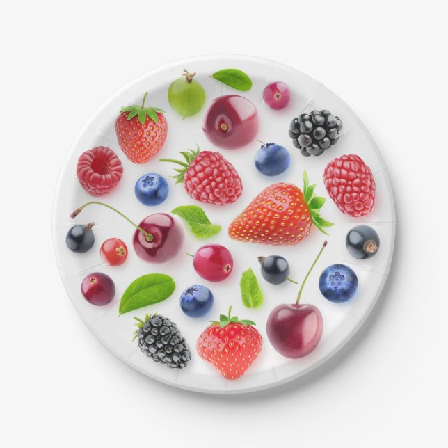 Fresh berries in a circle paper plates (Front)