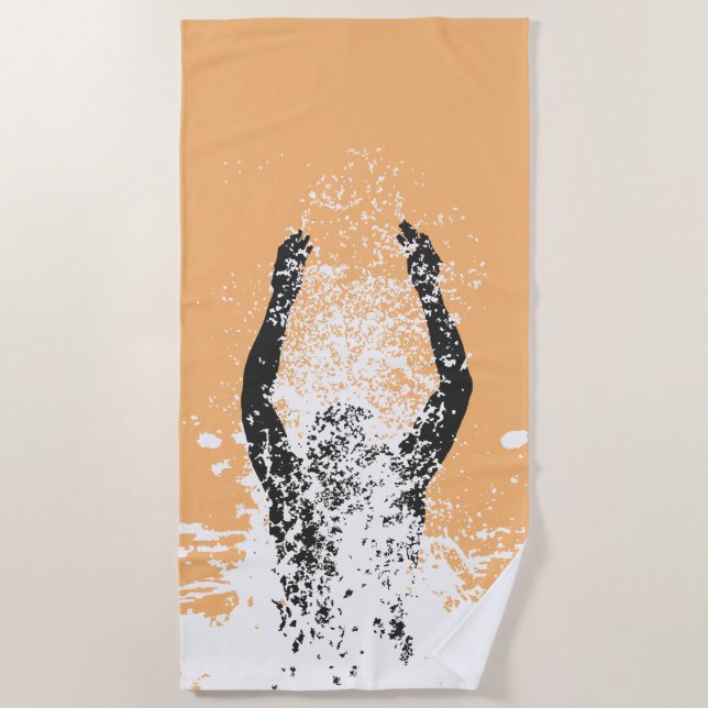Fresh Black and White Grunge Man Water Sprinkle Beach Towel (Front)