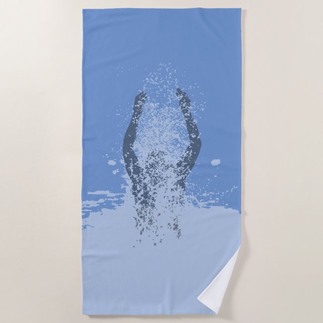 Fresh Black and White Grunge Man Water Sprinkle Beach Towel (Front)