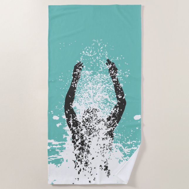 Fresh Black and White Grunge Man Water Sprinkle Beach Towel (Front)