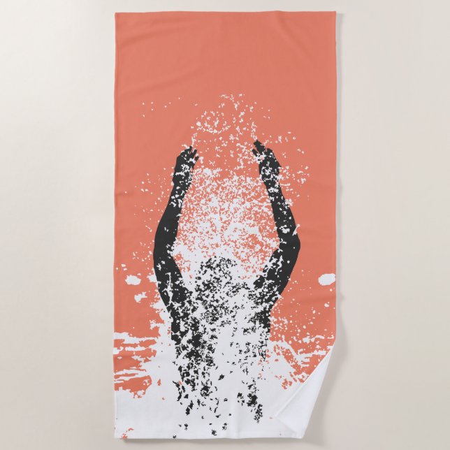 Fresh Black and White Grunge Man Water Sprinkle Beach Towel (Front)
