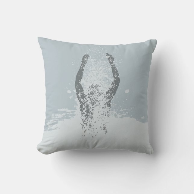 Fresh Black and White Grunge Man Water Sprinkle Throw Pillow (Front)