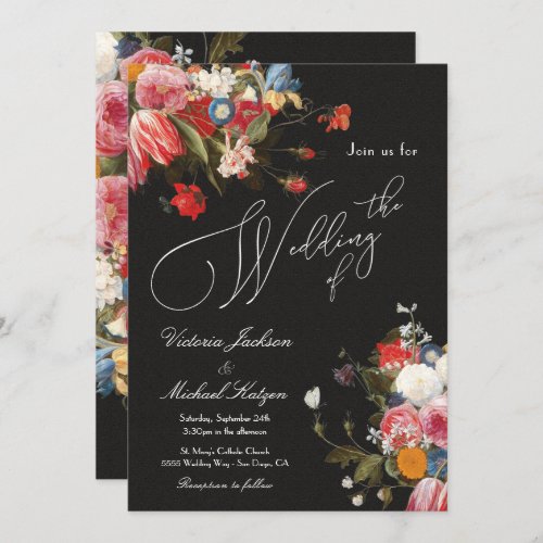 Fresh Blooms Floral Dark  Moody Wedding Invitatio Invitation