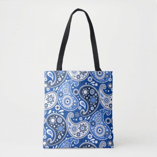 Fresh Blue and White Country Farm Paisley Print Tote Bag