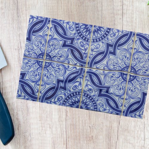 Fresh Blue and White Mediterranean Tile Pattern Kitchen Towel