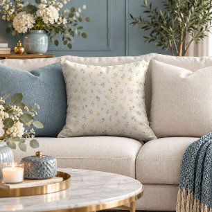 Fresh Blue Floral Cottage Garden Accent Pillow