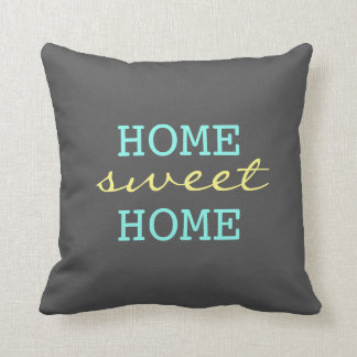 Fresh Blue Home Sweet Home Teal and Yellow Text Throw Pillow