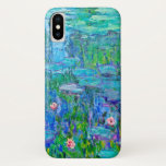 Fresh Blue Water Lily Pond Monet Fine Art iPhone X Case<br><div class="desc">Water Lilies was painted by French Impressionism artist,  Claude Monet,  c. 1914. This is one of many versions of his garden water lily pond in Giverny,  France. This design shows the water lily blooms on the flower pads among the reflections of the grass growing in the pond.</div>