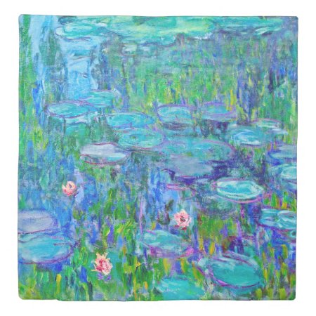 Fresh Blue Water Lily Pond Monet Fine Art Duvet Cover