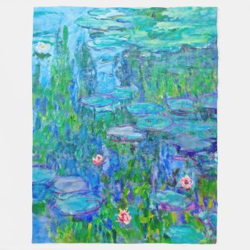 Fresh Blue Water Lily Pond Monet Fine Art Fleece Blanket by monet_paintings at Zazzle
