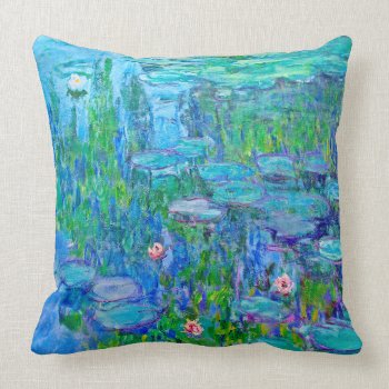 Fresh Blue Water Lily Pond Monet Fine Art Throw Pillow by monet_paintings at Zazzle