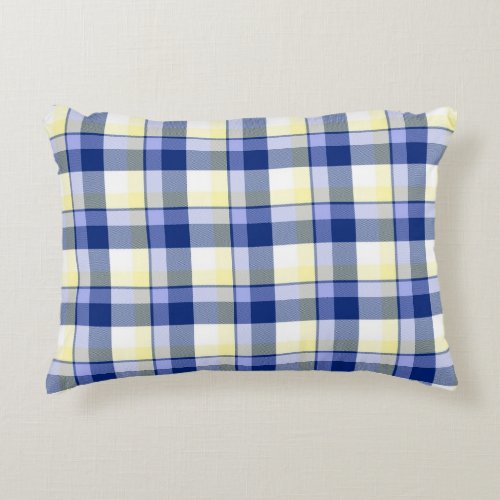 Fresh Blue Yellow Tartan Plaid Accent Pillow