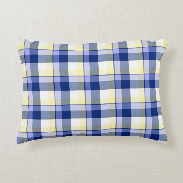 Fresh Blue Yellow Tartan Plaid Accent Pillow (Front)