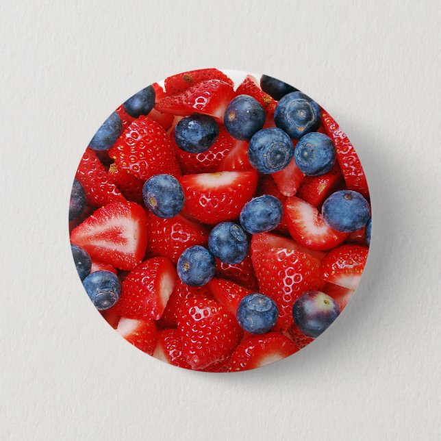 Fresh blueberries and strawberries pinback button (Front)
