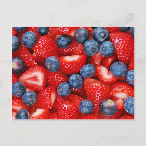Fresh blueberries and strawberries postcard