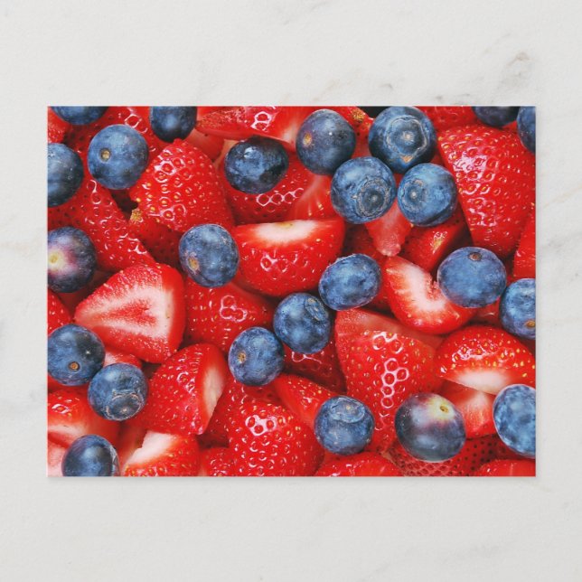 Fresh blueberries and strawberries postcard (Front)