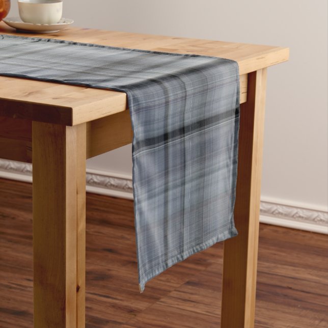Fresh Blueberries Navy Blue Plaid Short Table Runner (In Situ)