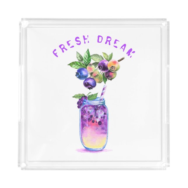 Fresh Blueberry Drink Acrylic Tray Custom Text (Front)