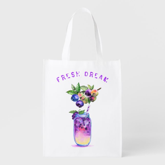 Fresh Blueberry Drink Grocery Bag - Custom Text (Front)