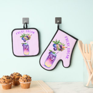 Fresh Blueberry Drink Oven Mitt & Pot Holder Set