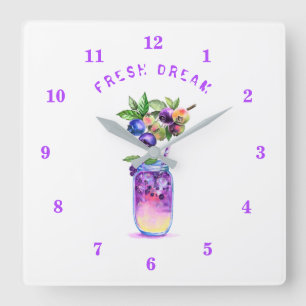 Fresh Blueberry Juice Cool Drink - Summer Cocktail Square Wall Clock