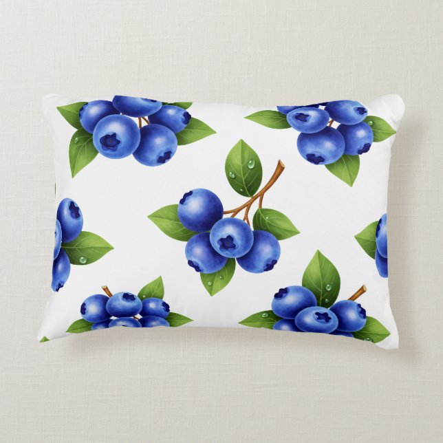 Fresh Blueberry Seamless Pattern Accent Pillow (Back)