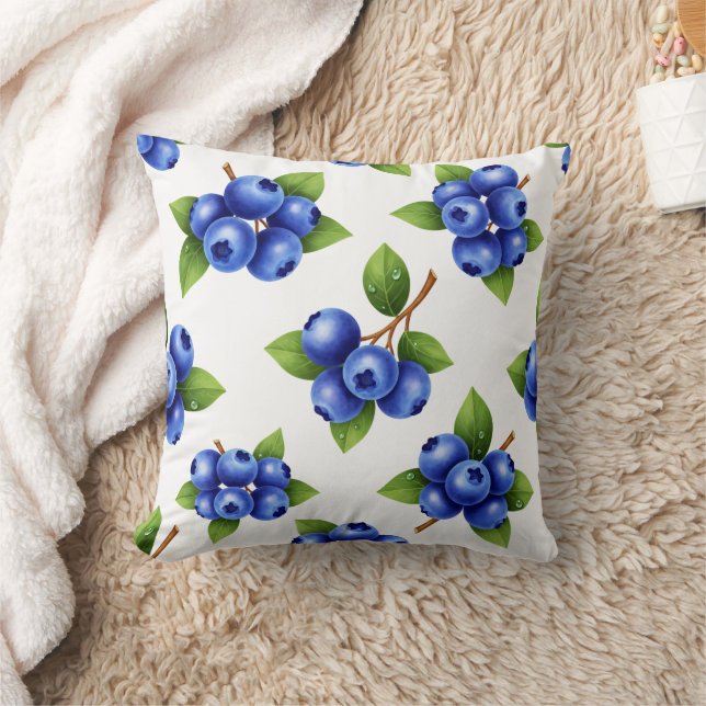 Fresh Blueberry Seamless Pattern Throw Pillow (Blanket)