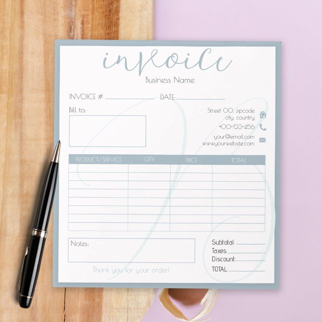 Fresh boho blue easy small business invoice notepad (Creator Uploaded)