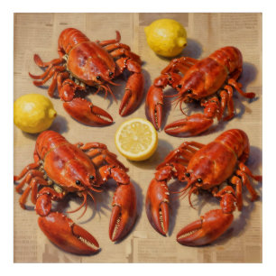 Fresh Boiled Lobster Lemon Newspaper Feast Acrylic Print