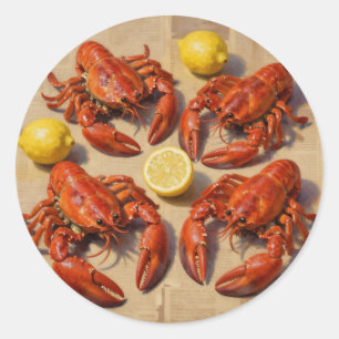 Fresh Boiled Lobster Lemon Newspaper Feast Classic Round Sticker