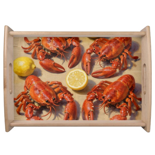Fresh Boiled Lobster Lemon Newspaper Feast Serving Tray (Front)