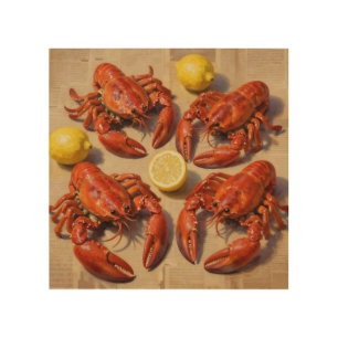 Fresh Boiled Lobster Lemon Newspaper Feast Wood Wall Art