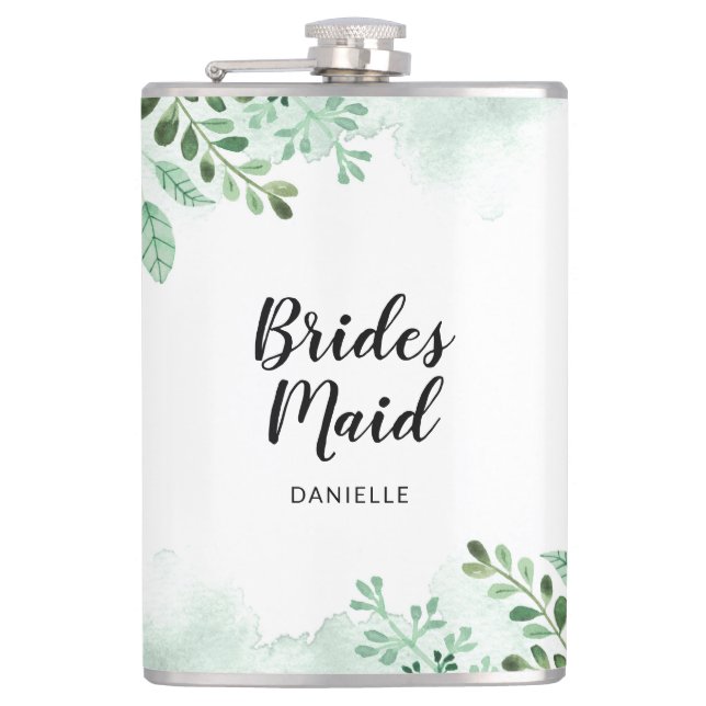 Fresh Botanical Bridesmaid Wedding Party Gifts Flask (Front)