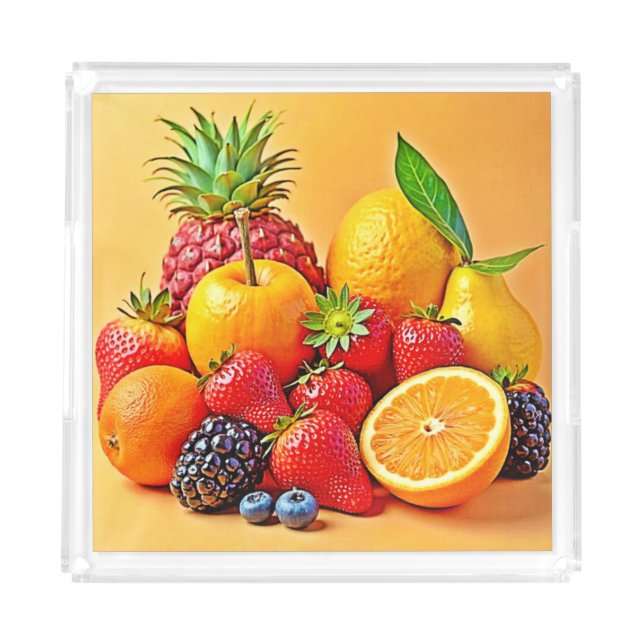 Fresh Bounty: Vibrant Fruit Harvest Design  Acrylic Tray (Front)