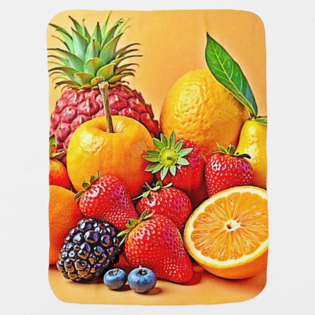 Fresh Bounty: Vibrant Fruit Harvest Design  Baby Blanket (Front)