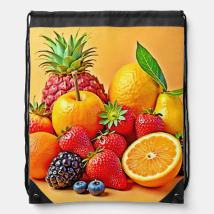 Fresh Bounty: Vibrant Fruit Harvest Design Drawstring Bag