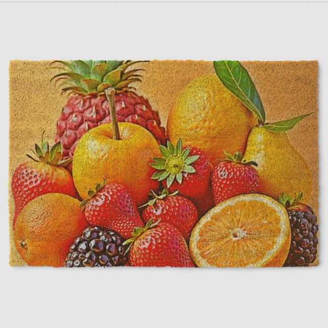Fresh Bounty: Vibrant Fruit Harvest Design  Fiber Doormat (Front)