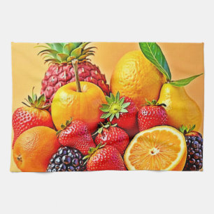 Fresh Bounty: Vibrant Fruit Harvest Design  Kitchen Towel