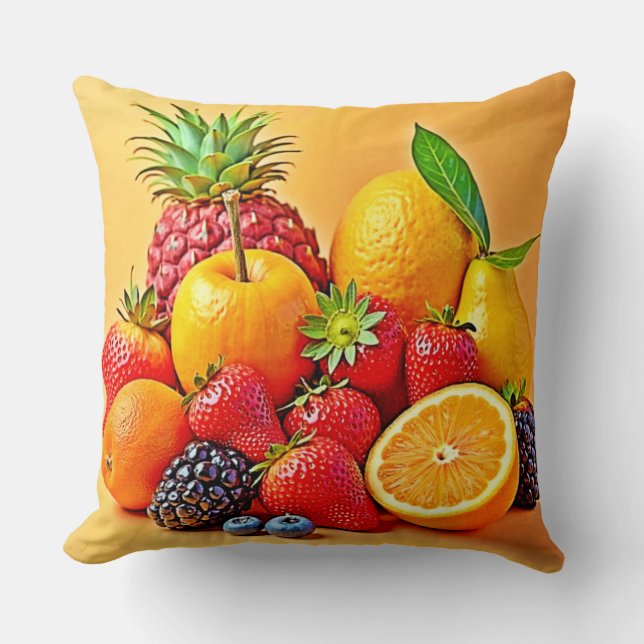 Fresh Bounty: Vibrant Fruit Harvest Design  Throw Pillow (Front)
