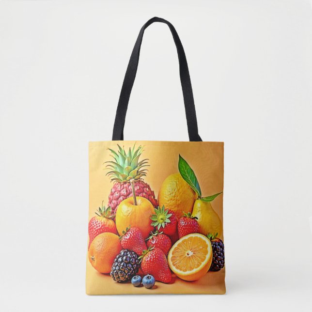 Fresh Bounty: Vibrant Fruit Harvest Design  Tote Bag (Front)