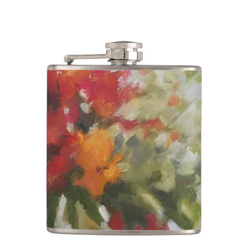 Fresh Bouquet Flowers Watercolor Artwork Floral Flask