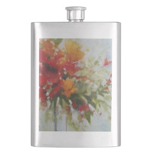 Fresh Bouquet Flowers Watercolor Artwork Floral Flask