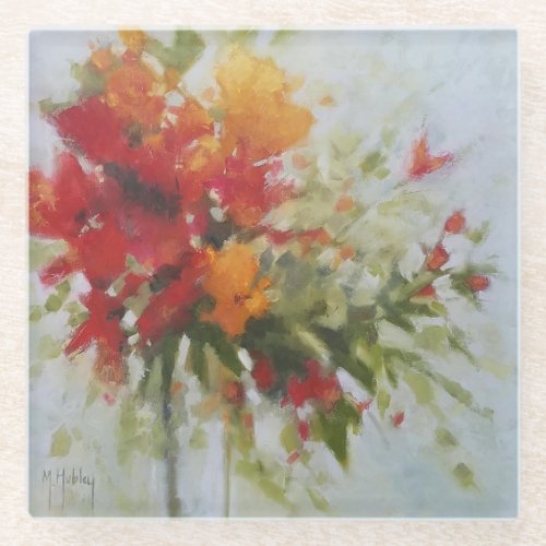 Fresh Bouquet Flowers Watercolor Artwork Floral Glass Coaster