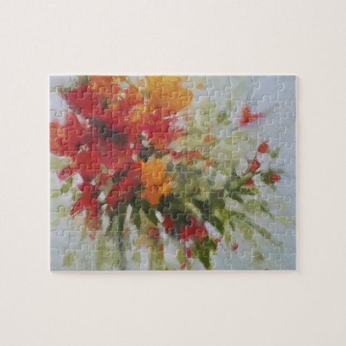 Fresh Bouquet Flowers Watercolor Artwork Floral Jigsaw Puzzle