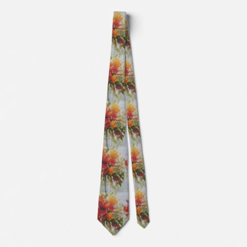 Fresh Bouquet Flowers Watercolor Artwork Floral Neck Tie