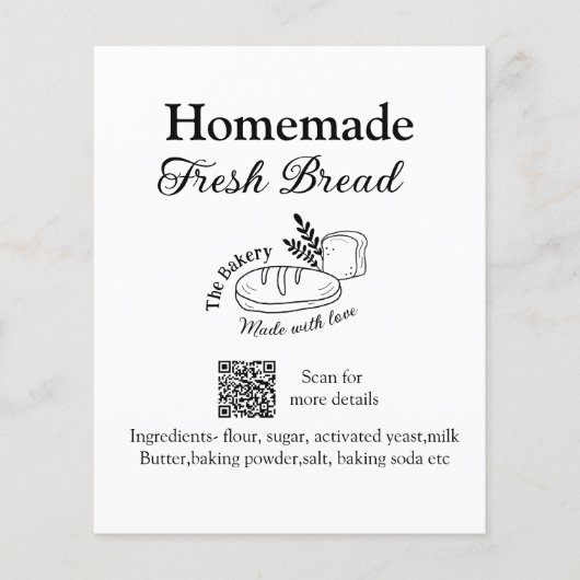 Fresh bread bakery add name ingredients Q r code h (Front)