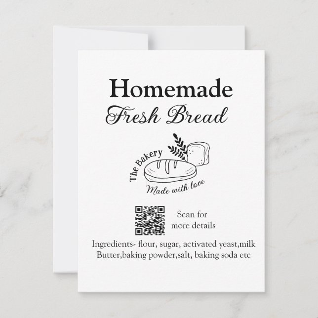 Fresh bread bakery add name ingredients Q r code h Note Card (Front)