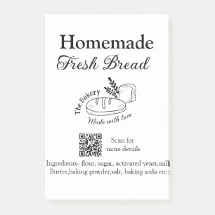 Fresh bread bakery add name ingredients Q r code h Post-it Notes